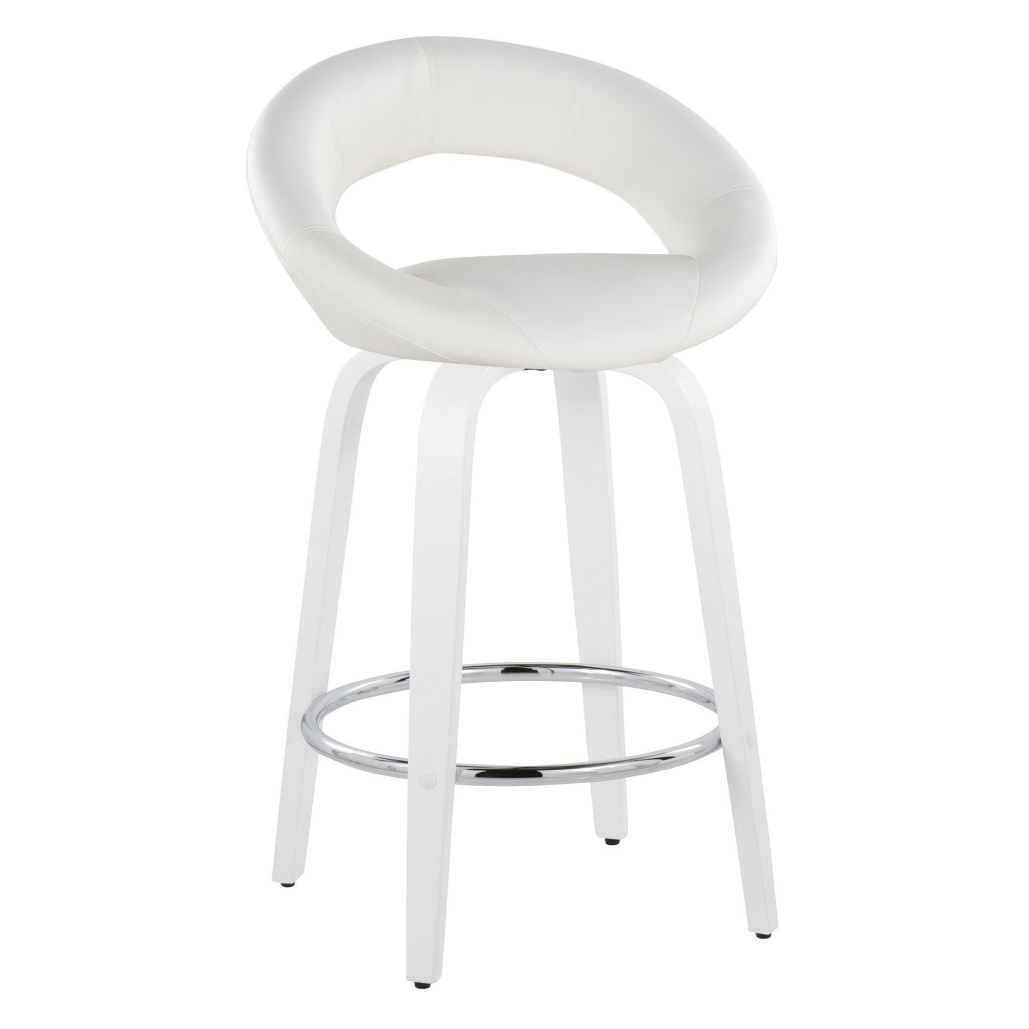 Posh 26" Fixed-Height Counter Stool - Set of 2 - White Wood, White PU, Chrome Metal