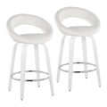 Posh 26" Fixed-Height Counter Stool - Set of 2 - White Wood, White PU, Chrome Metal