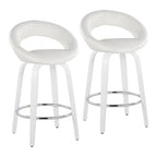 Posh 26" Fixed-Height Counter Stool - Set of 2 - White Wood, White PU, Chrome Metal