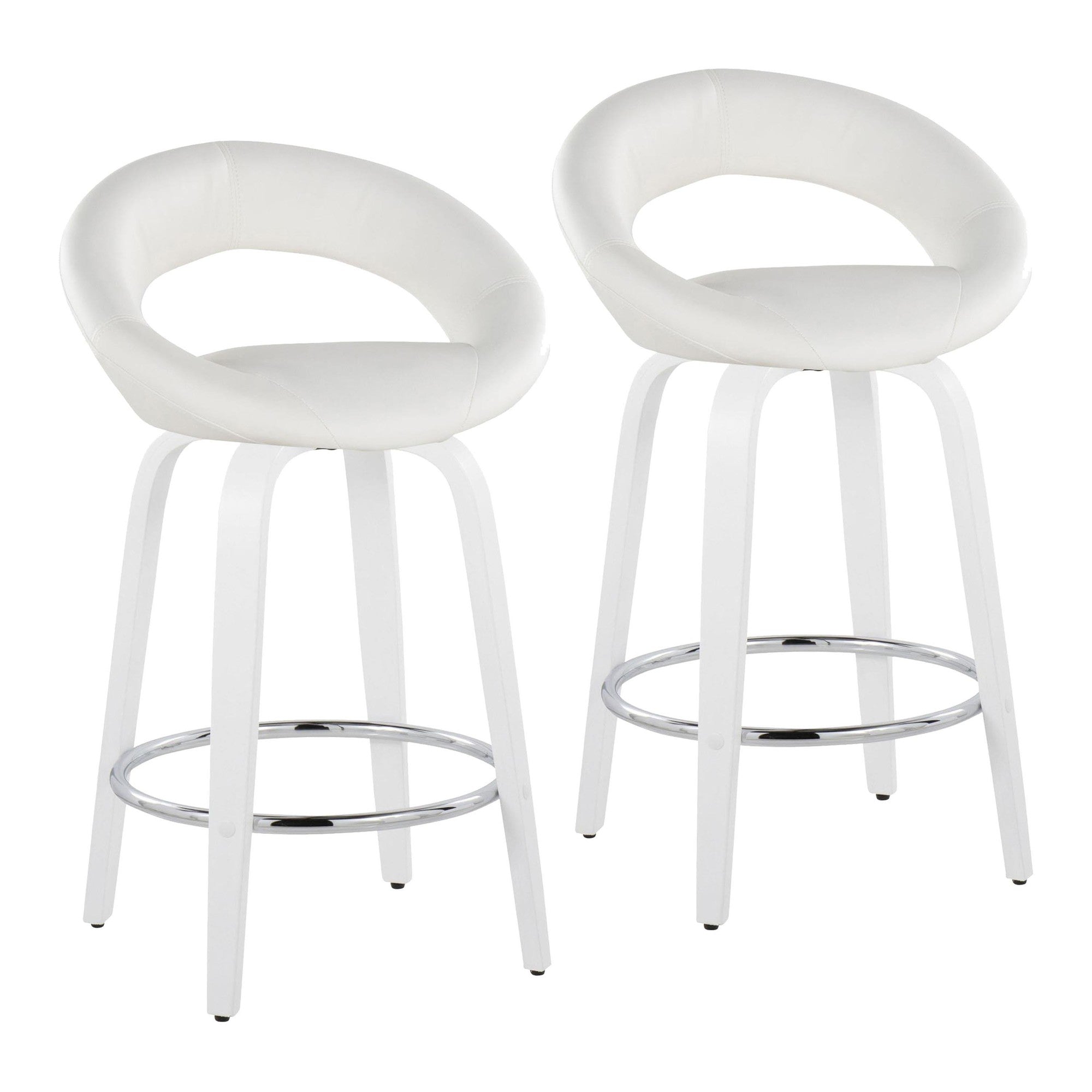 Posh 26" Fixed-Height Counter Stool - Set of 2 - White Wood, White PU, Chrome Metal