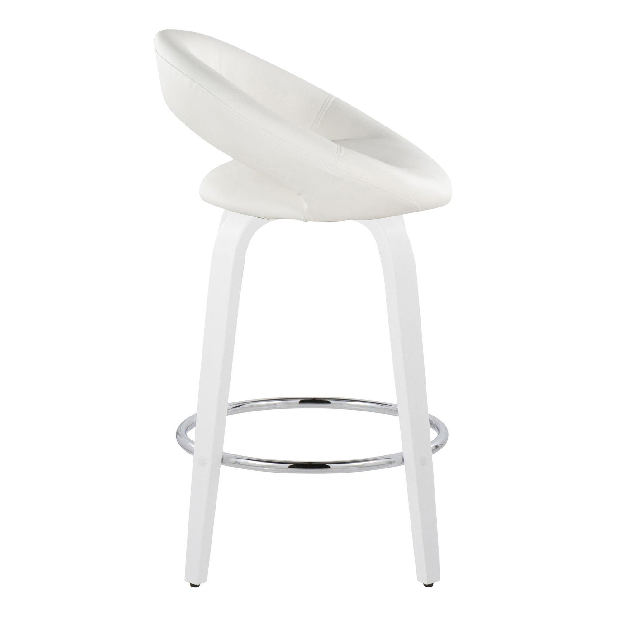 Posh 26" Fixed-Height Counter Stool - Set of 2 - White Wood, White PU, Chrome Metal