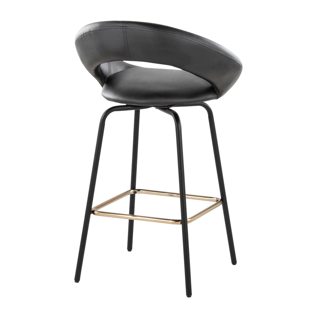 Posh 26" Fixed-Height Counter Stool - Set of 2 - Black Metal, Black Pu, Gold Metal