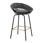 Posh 26" Fixed-Height Counter Stool - Set of 2 - Black Metal, Black Pu, Gold Metal