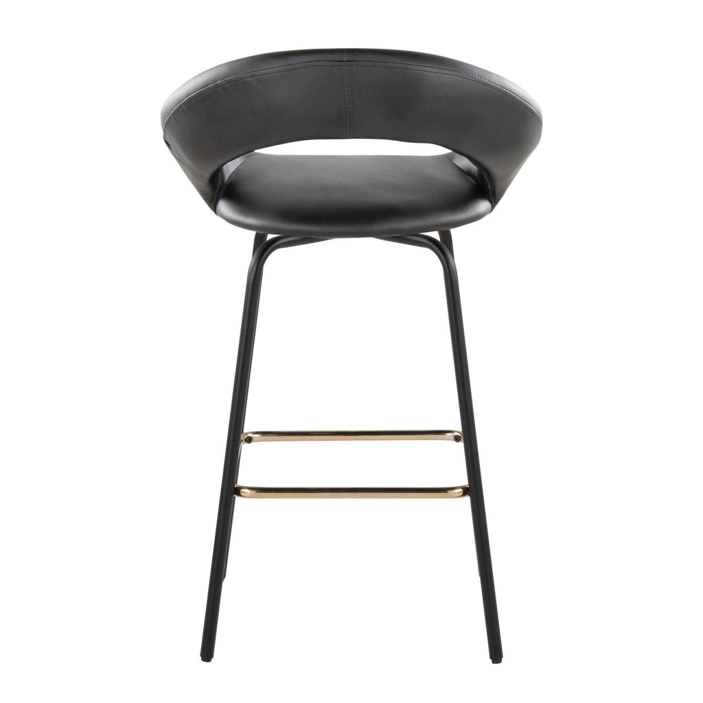 Posh 26" Fixed-Height Counter Stool - Set of 2 - Black Metal, Black Pu, Gold Metal