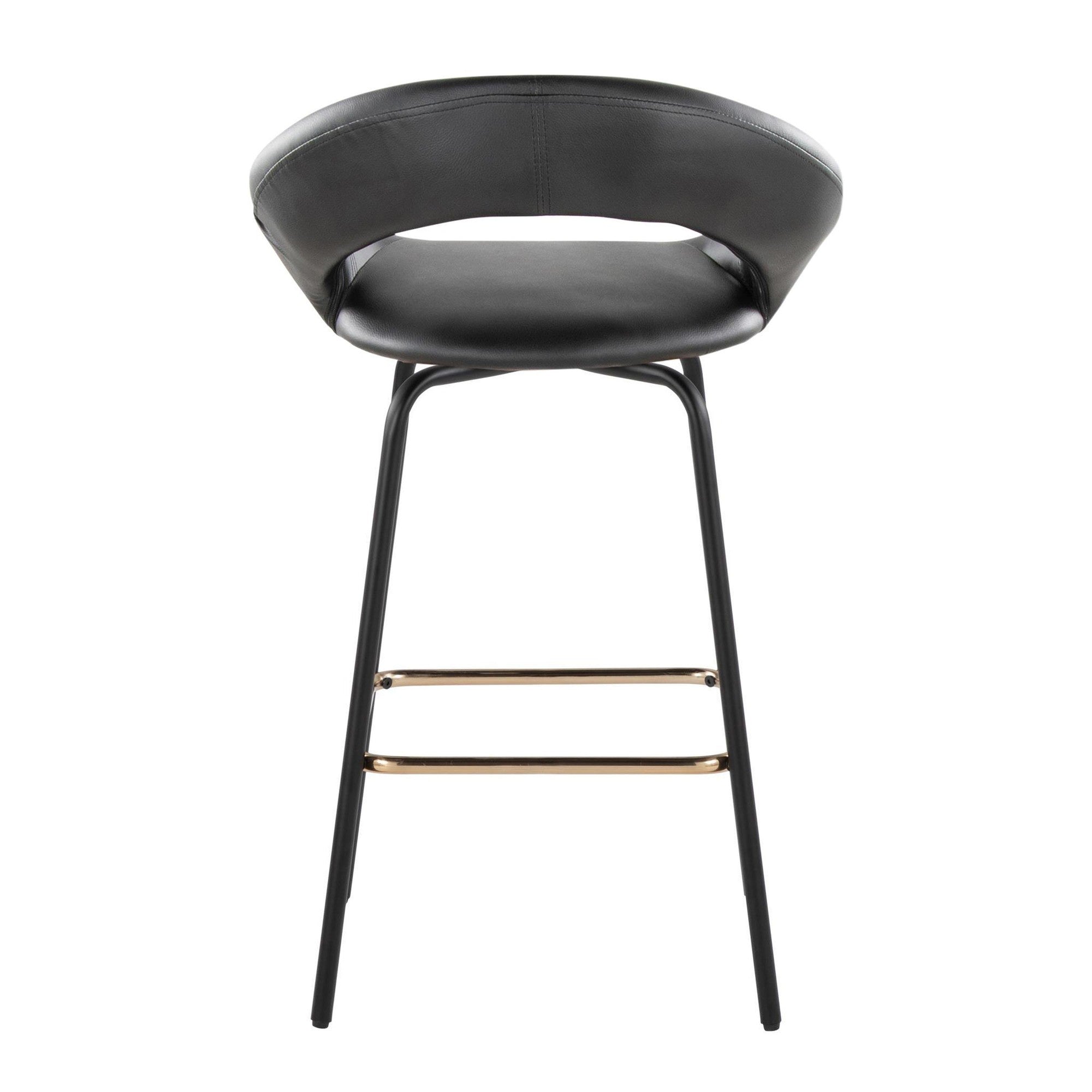 Posh 26" Fixed-Height Counter Stool - Set of 2 - Black Metal, Black Pu, Gold Metal