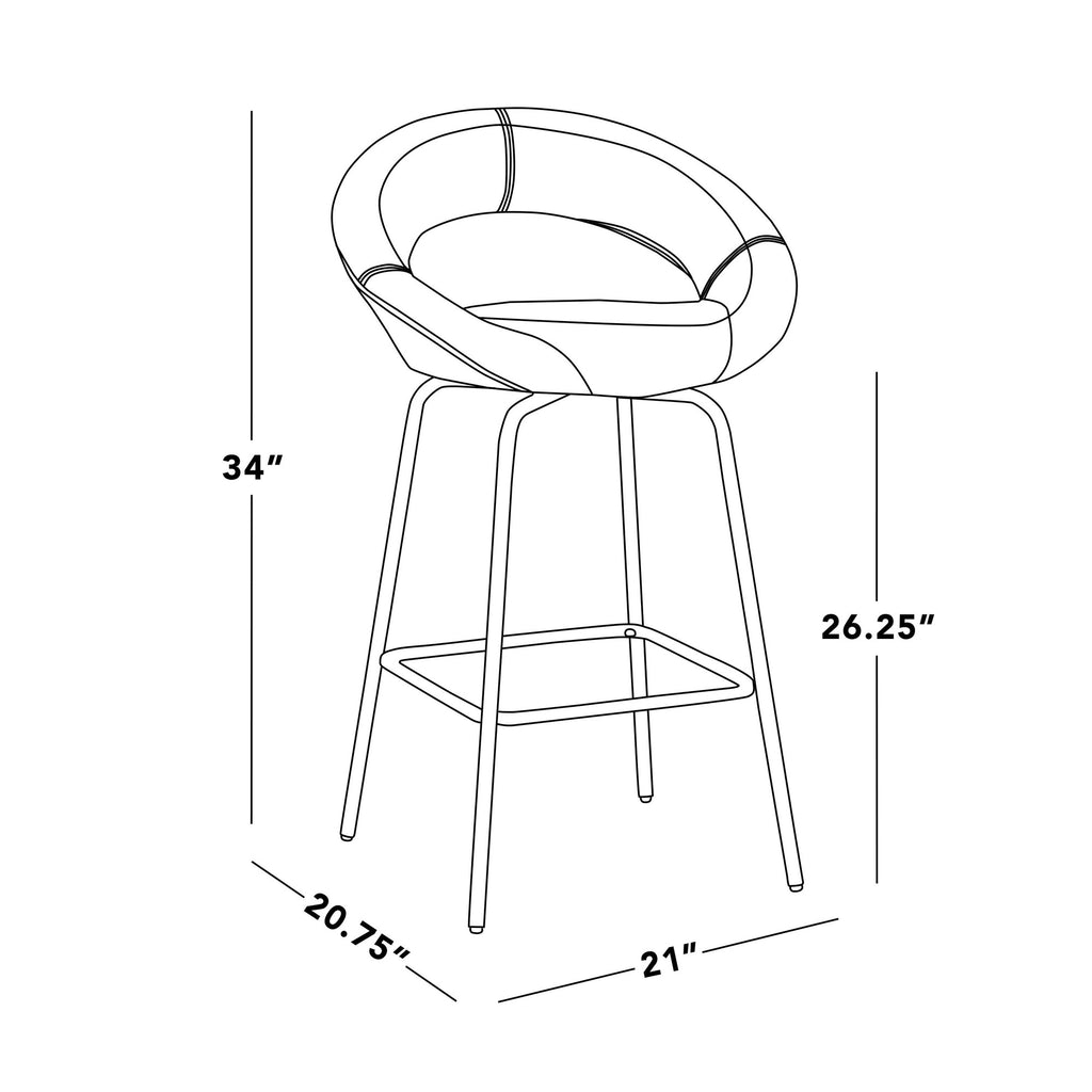 Posh 26" Fixed-Height Counter Stool - Set of 2 - Black Metal, Black Pu, Gold Metal