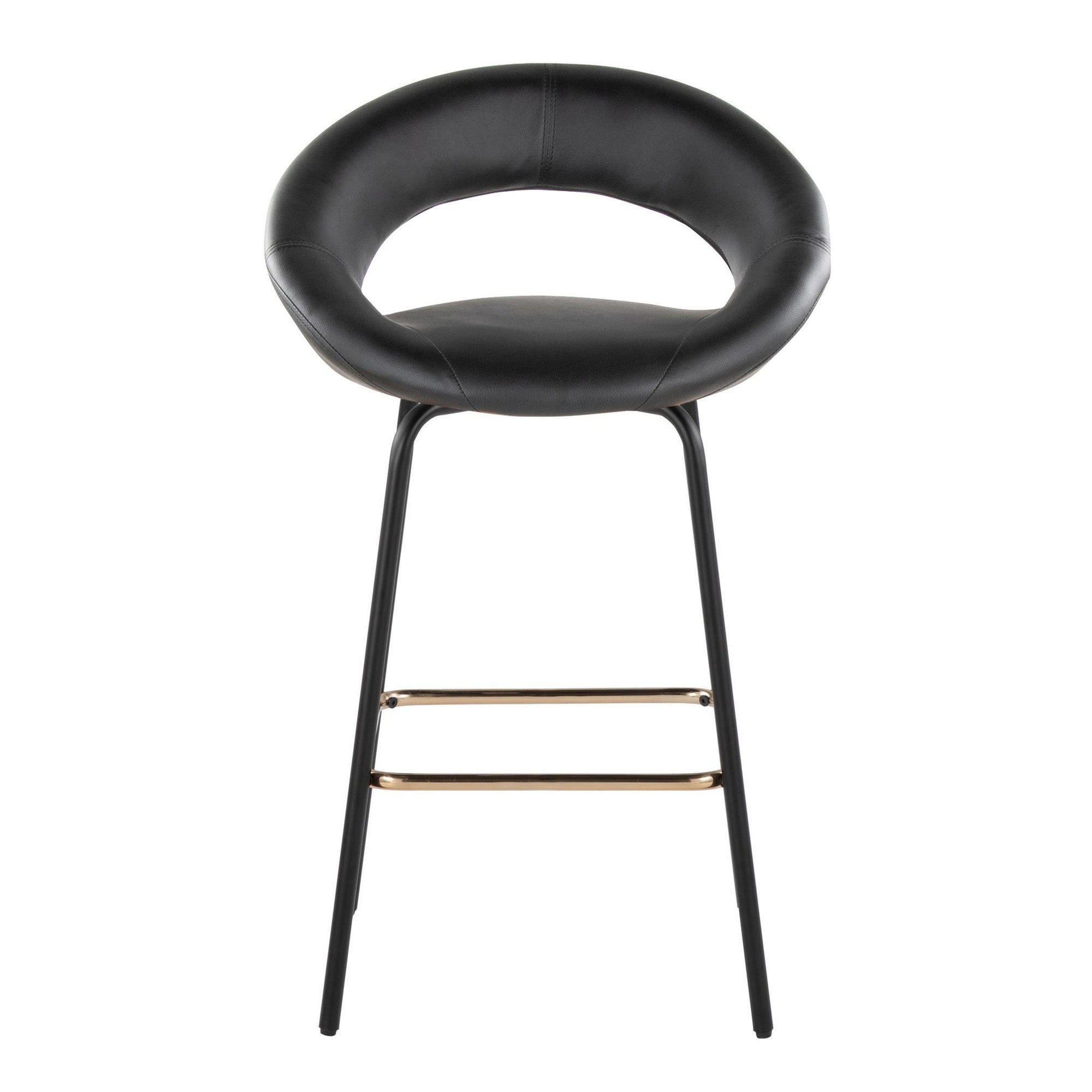 Posh 26" Fixed-Height Counter Stool - Set of 2 - Black Metal, Black Pu, Gold Metal