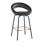 Posh 26" Fixed-Height Counter Stool - Set of 2 - Black Metal, Black Pu, Gold Metal