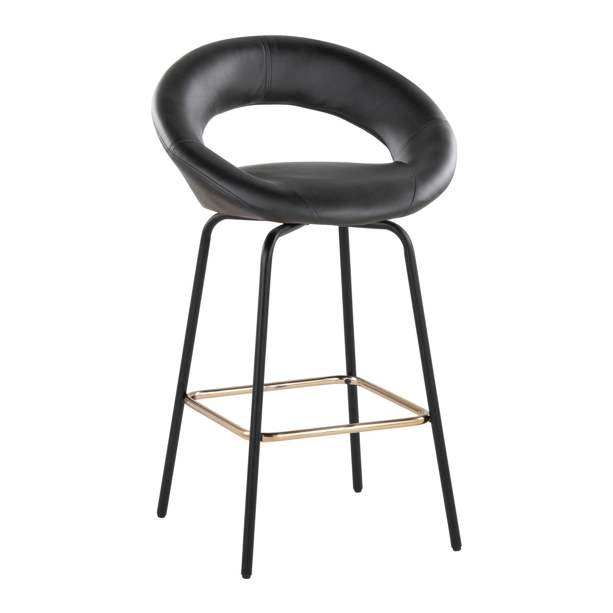 Posh 26" Fixed-Height Counter Stool - Set of 2 - Black Metal, Black Pu, Gold Metal