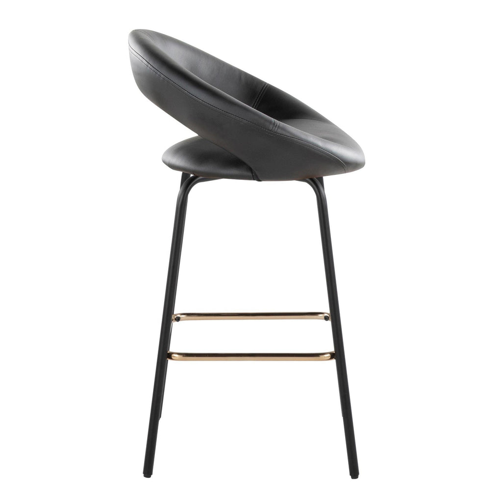 Posh 26" Fixed-Height Counter Stool - Set of 2 - Black Metal, Black Pu, Gold Metal