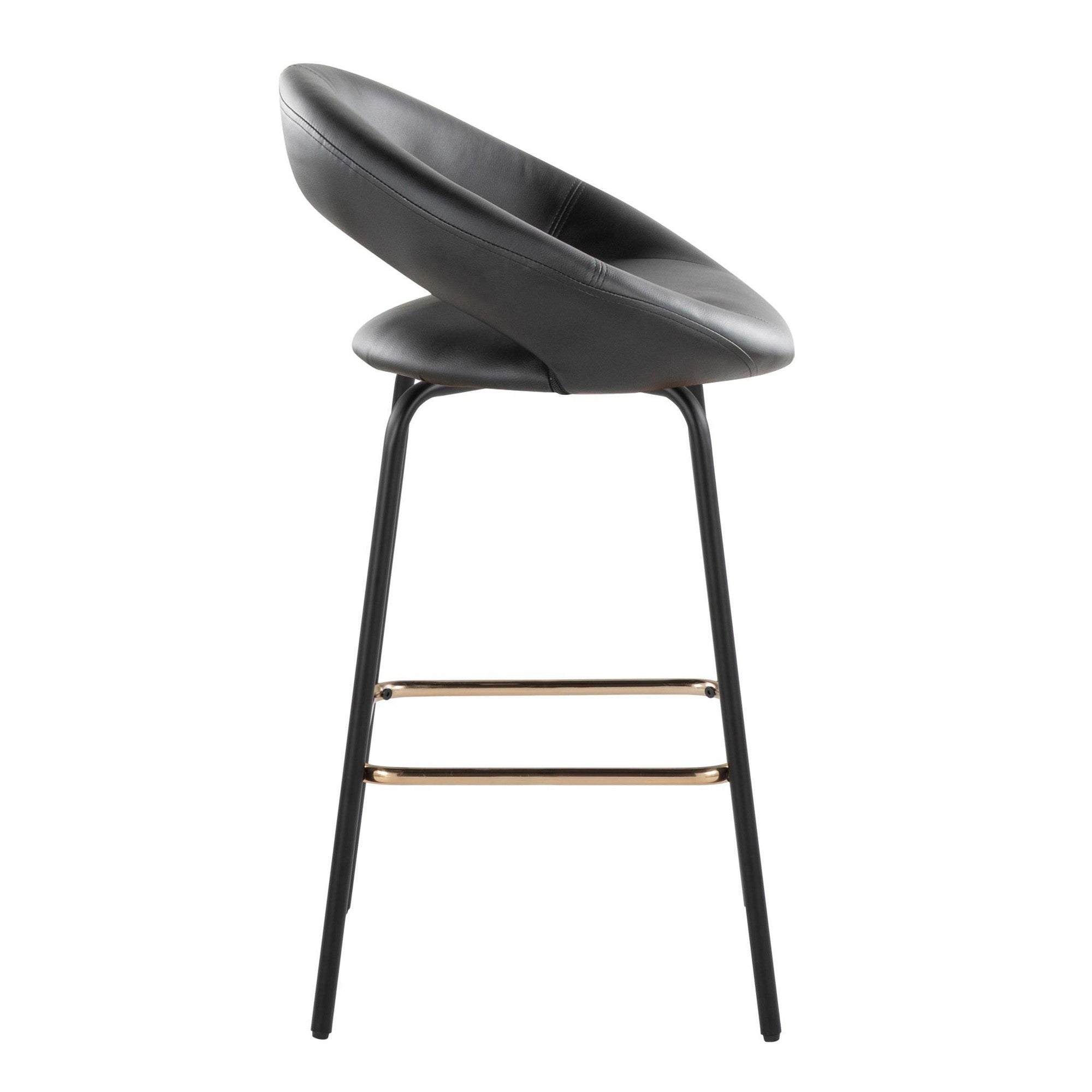Posh 26" Fixed-Height Counter Stool - Set of 2 - Black Metal, Black Pu, Gold Metal