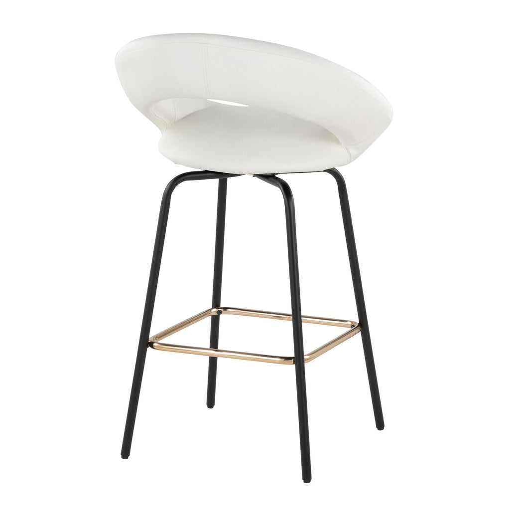 Posh 26" Fixed-Height Counter Stool - Set of 2 - Black Metal, White Pu, Gold Metal