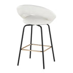 Posh 26" Fixed-Height Counter Stool - Set of 2 - Black Metal, White Pu, Gold Metal