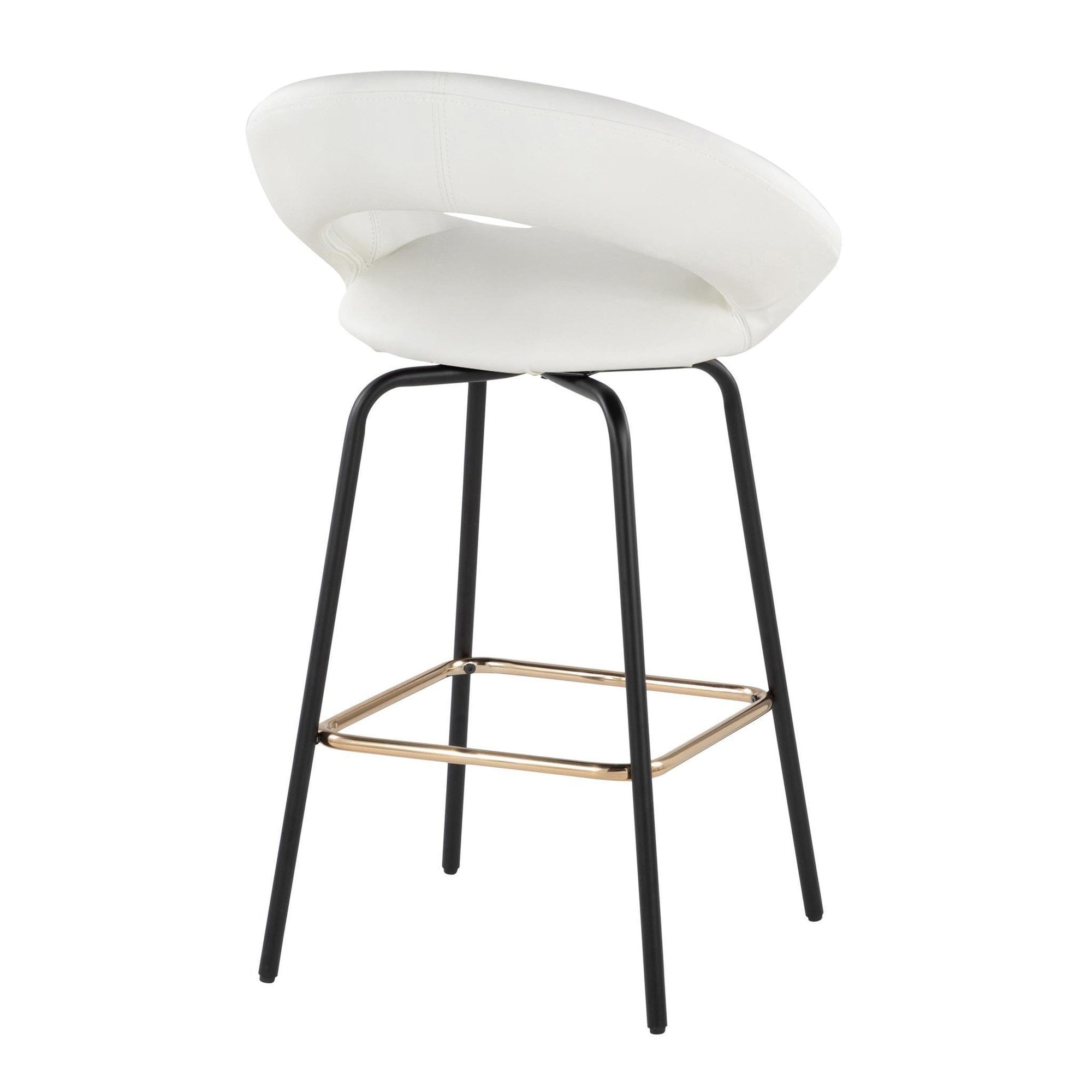 Posh 26" Fixed-Height Counter Stool - Set of 2 - Black Metal, White Pu, Gold Metal