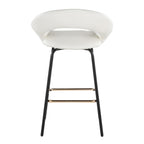 Posh 26" Fixed-Height Counter Stool - Set of 2 - Black Metal, White Pu, Gold Metal
