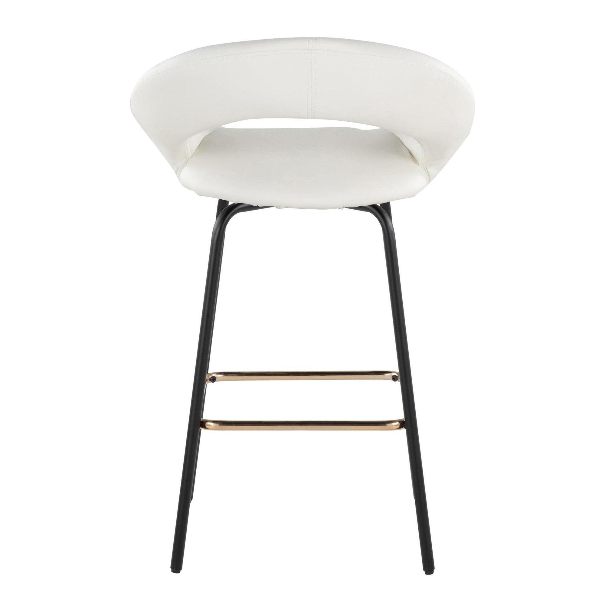 Posh 26" Fixed-Height Counter Stool - Set of 2 - Black Metal, White Pu, Gold Metal