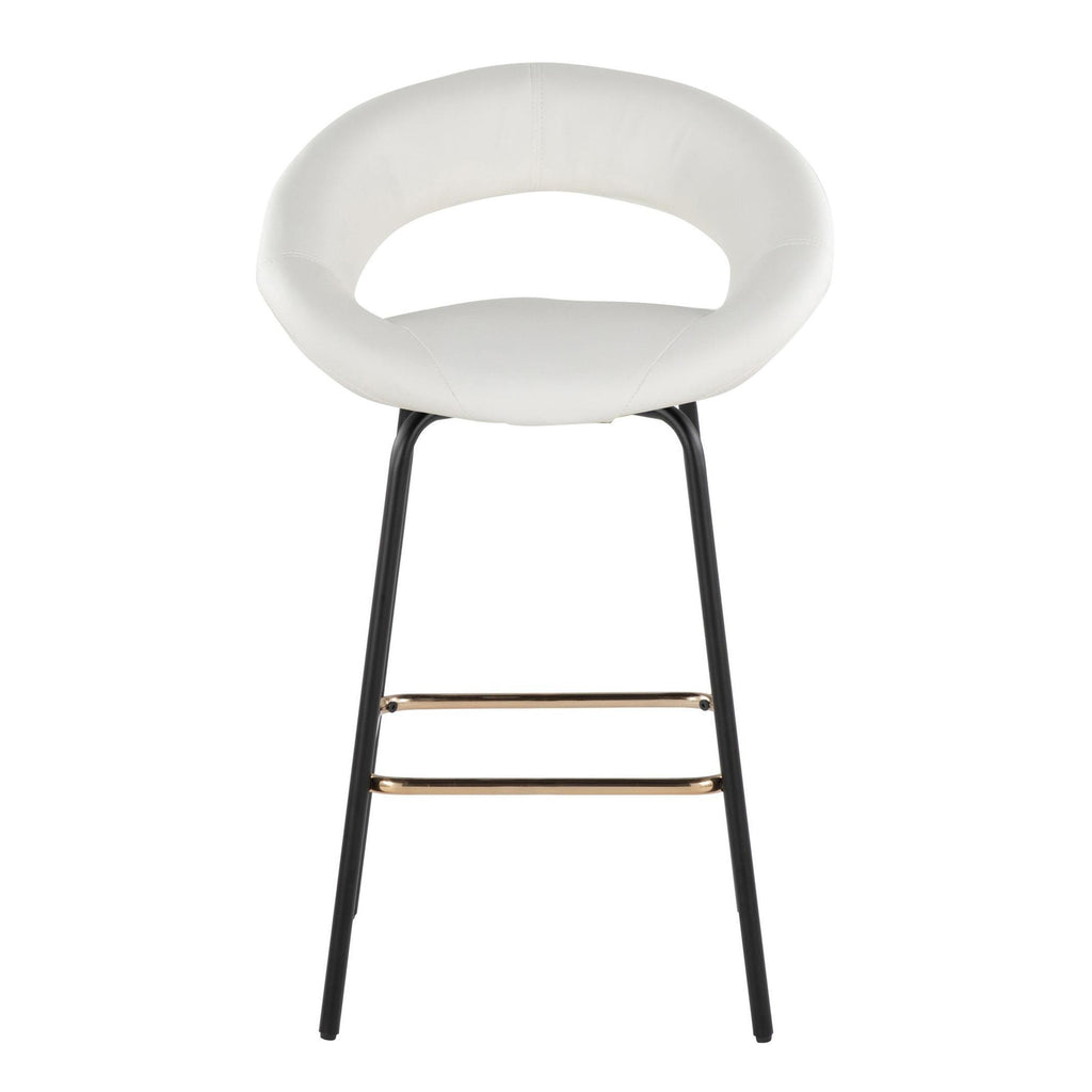 Posh 26" Fixed-Height Counter Stool - Set of 2 - Black Metal, White Pu, Gold Metal
