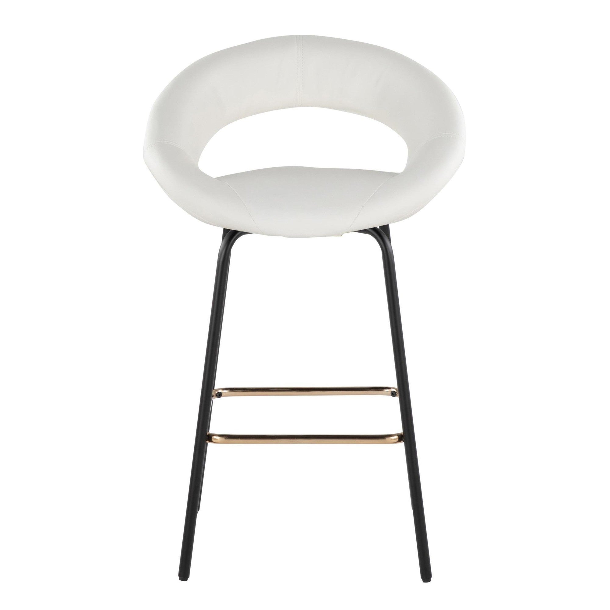 Posh 26" Fixed-Height Counter Stool - Set of 2 - Black Metal, White Pu, Gold Metal