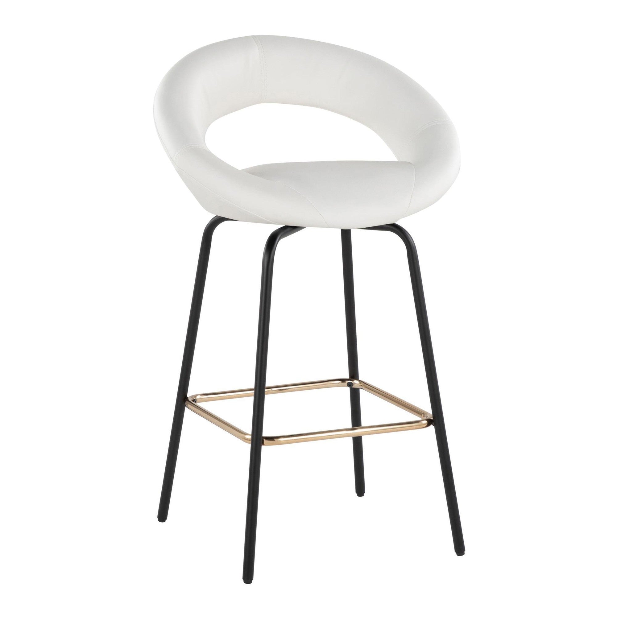 Posh 26" Fixed-Height Counter Stool - Set of 2 - Black Metal, White Pu, Gold Metal