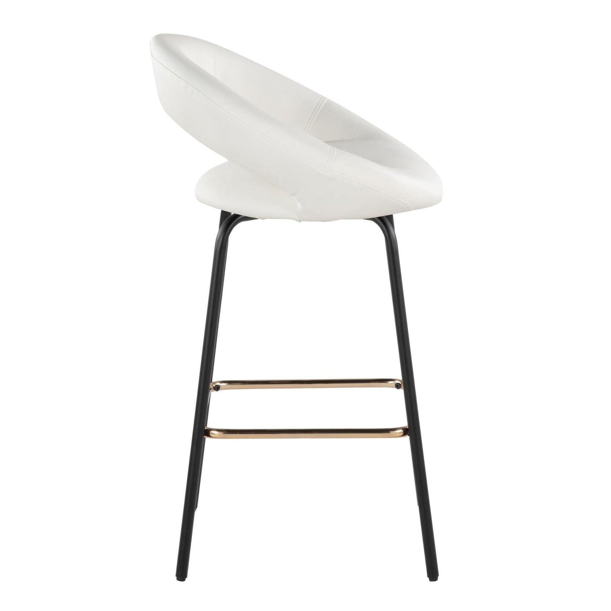 Posh 26" Fixed-Height Counter Stool - Set of 2 - Black Metal, White Pu, Gold Metal