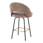 Renee Upholstered 26" Fixed-Height Counter Stool - Set of 2 - Black Metal, Brown Fabric, Gold Metal