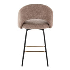 Renee Upholstered 26" Fixed-Height Counter Stool - Set of 2 - Black Metal, Brown Fabric, Gold Metal