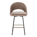 Renee Upholstered 26" Fixed-Height Counter Stool - Set of 2 - Black Metal, Brown Fabric, Gold Metal
