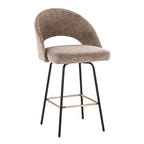 Renee Upholstered 26" Fixed-Height Counter Stool - Set of 2 - Black Metal, Brown Fabric, Gold Metal