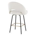 Renee Upholstered 26" Fixed-Height Counter Stool - Set of 2 - Black Metal, Cream Fabric, Gold Metal