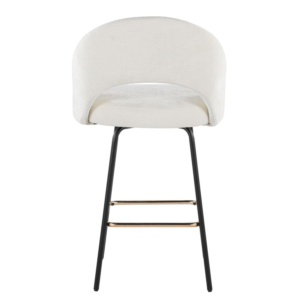 Renee Upholstered 26" Fixed-Height Counter Stool - Set of 2 - Black Metal, Cream Fabric, Gold Metal