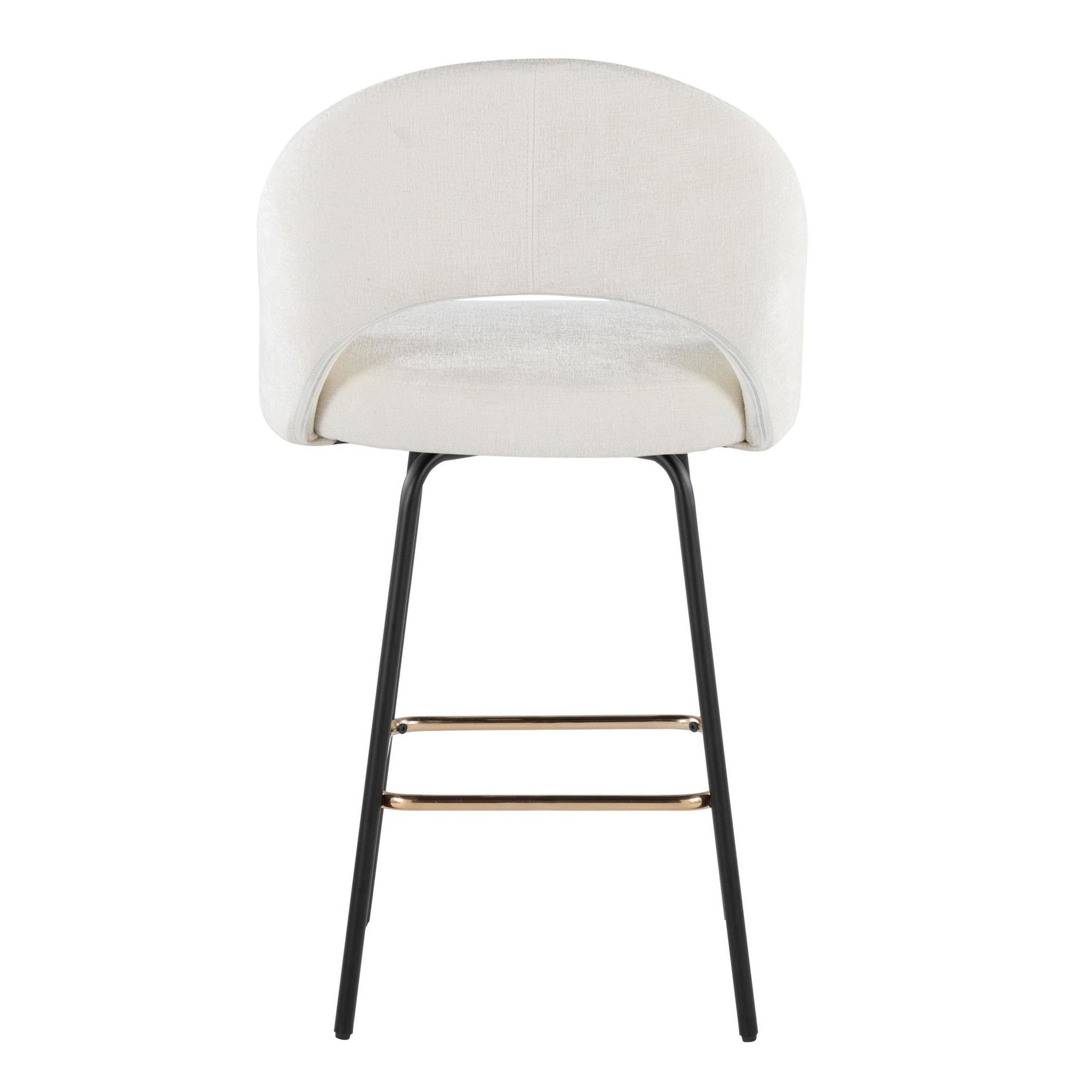 Renee Upholstered 26" Fixed-Height Counter Stool - Set of 2 - Black Metal, Cream Fabric, Gold Metal