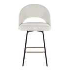 Renee Upholstered 26" Fixed-Height Counter Stool - Set of 2 - Black Metal, Cream Fabric, Gold Metal