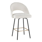 Renee Upholstered 26" Fixed-Height Counter Stool - Set of 2 - Black Metal, Cream Fabric, Gold Metal