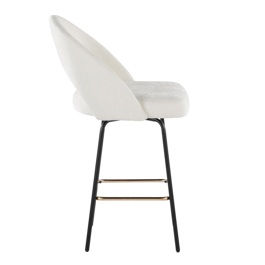 Renee Upholstered 26" Fixed-Height Counter Stool - Set of 2 - Black Metal, Cream Fabric, Gold Metal