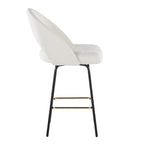 Renee Upholstered 26" Fixed-Height Counter Stool - Set of 2 - Black Metal, Cream Fabric, Gold Metal