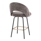 Renee Upholstered 26" Fixed-Height Counter Stool - Set of 2 - Black Metal, Grey Fabric, Gold Metal