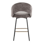 Renee Upholstered 26" Fixed-Height Counter Stool - Set of 2 - Black Metal, Grey Fabric, Gold Metal