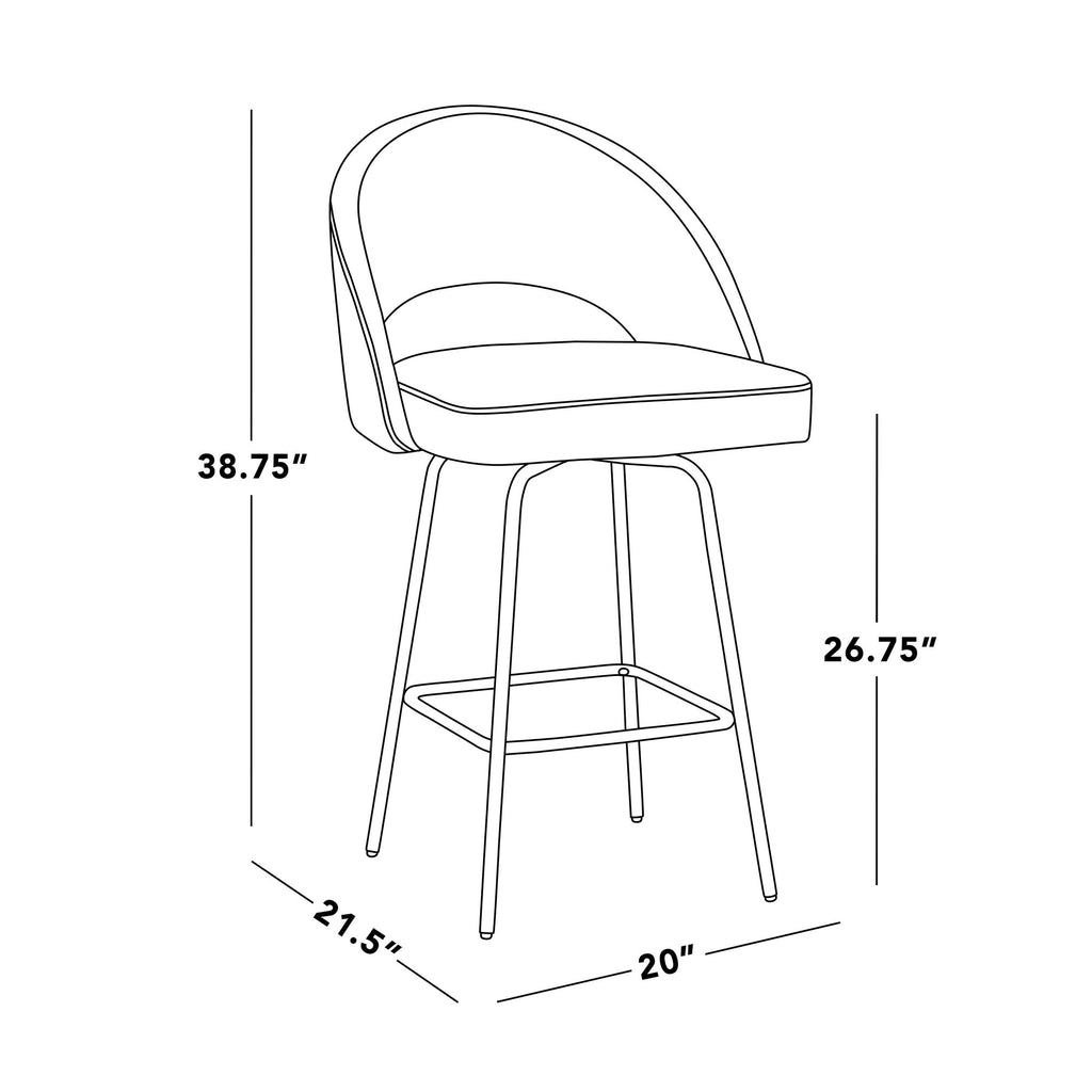 Renee Upholstered 26" Fixed-Height Counter Stool - Set of 2 - Black Metal, Grey Fabric, Gold Metal