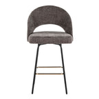 Renee Upholstered 26" Fixed-Height Counter Stool - Set of 2 - Black Metal, Grey Fabric, Gold Metal