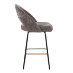 Renee Upholstered 26" Fixed-Height Counter Stool - Set of 2 - Black Metal, Grey Fabric, Gold Metal