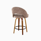 Renee Upholstered 26" Fixed-Height Counter Stool - Set of 2 - Walnut Wood, Brown Fabric, Black Metal