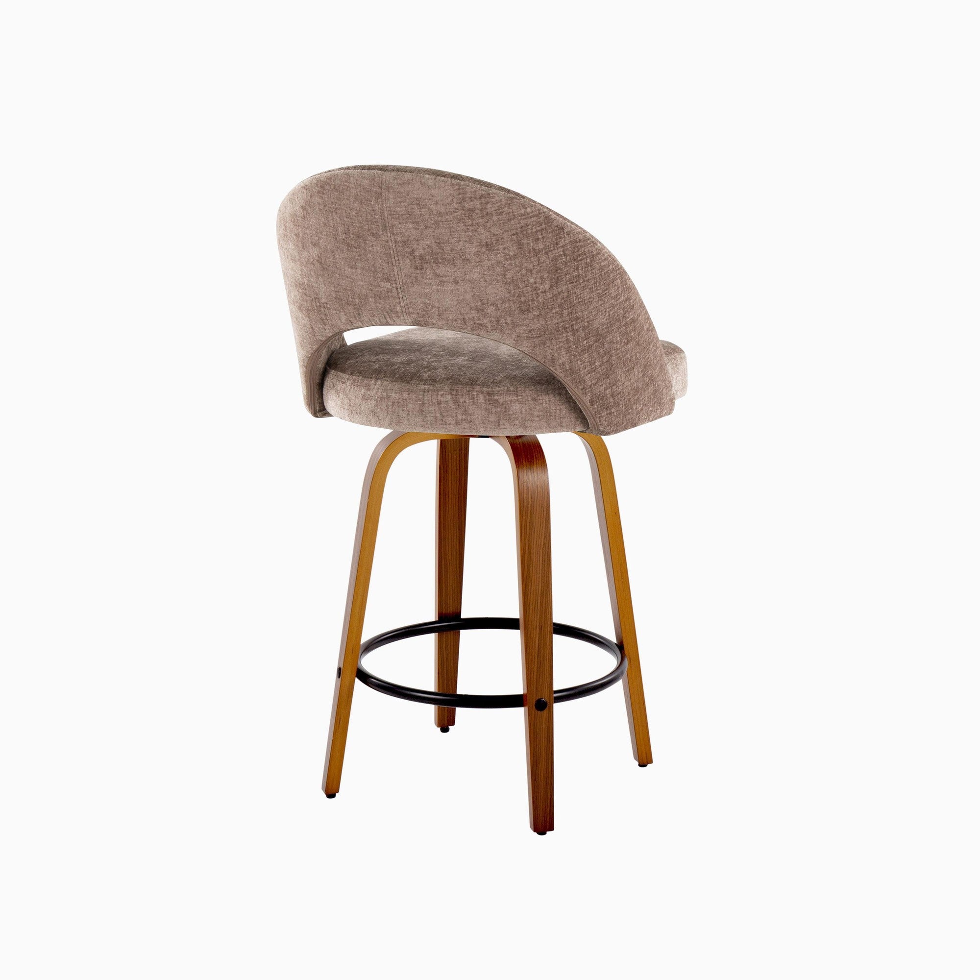 Renee Upholstered 26" Fixed-Height Counter Stool - Set of 2 - Walnut Wood, Brown Fabric, Black Metal