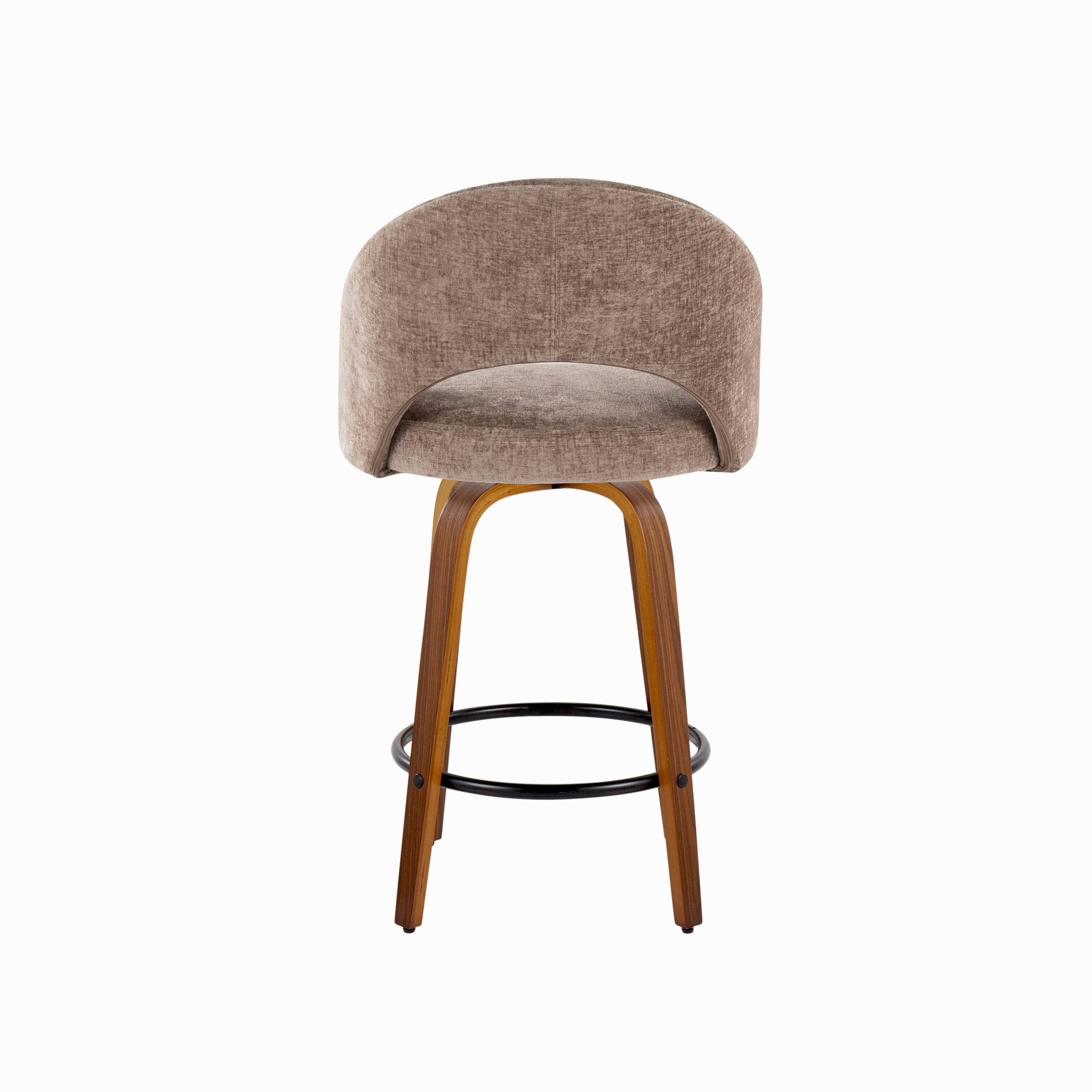 Renee Upholstered 26" Fixed-Height Counter Stool - Set of 2 - Walnut Wood, Brown Fabric, Black Metal