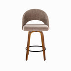 Renee Upholstered 26" Fixed-Height Counter Stool - Set of 2 - Walnut Wood, Brown Fabric, Black Metal