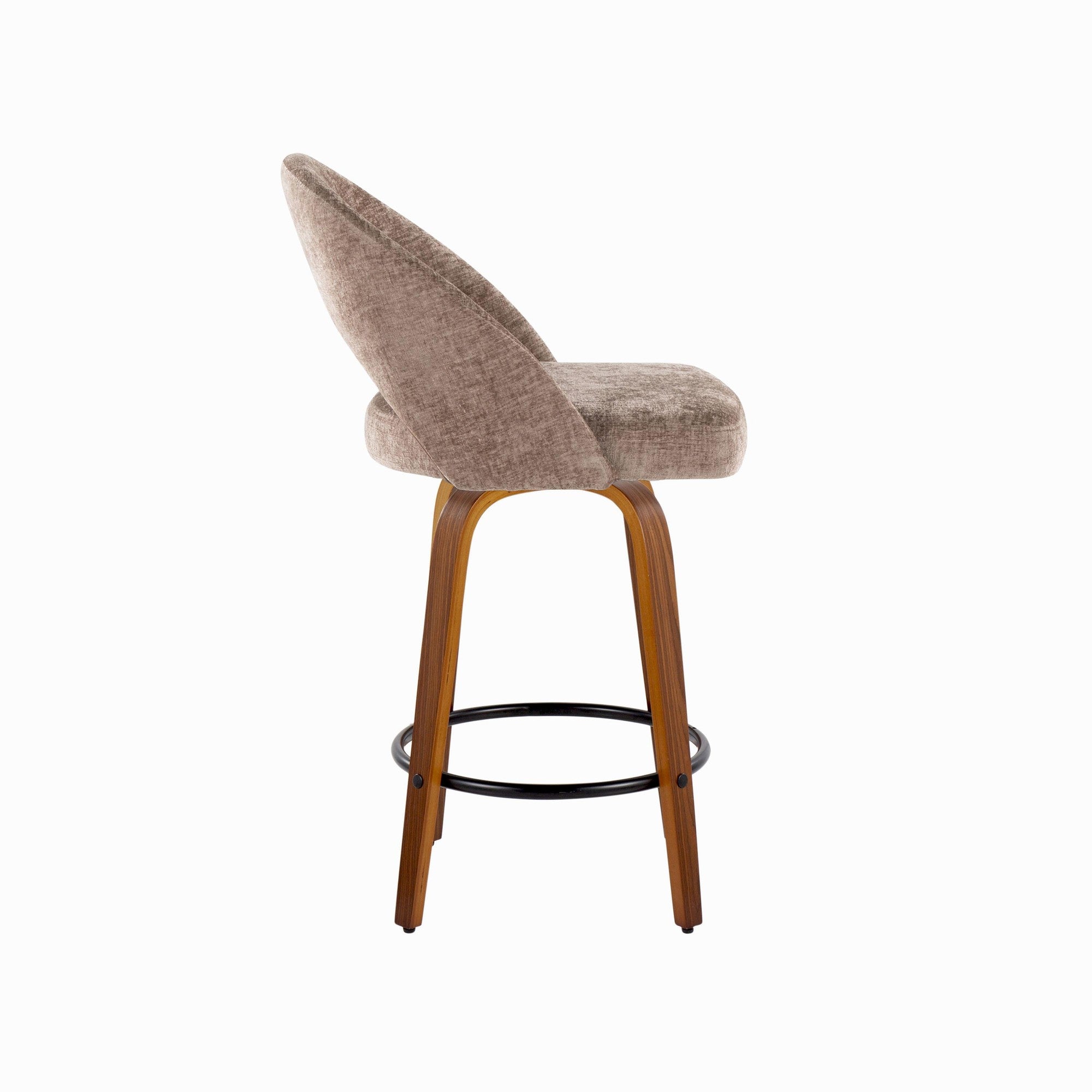 Renee Upholstered 26" Fixed-Height Counter Stool - Set of 2 - Walnut Wood, Brown Fabric, Black Metal