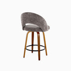 Renee Upholstered 26" Fixed-Height Counter Stool - Set of 2 - Walnut Wood, Dark Grey Fabric, Black Metal