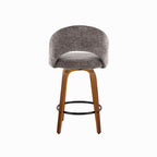 Renee Upholstered 26" Fixed-Height Counter Stool - Set of 2 - Walnut Wood, Dark Grey Fabric, Black Metal