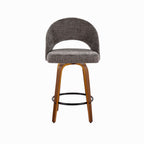 Renee Upholstered 26" Fixed-Height Counter Stool - Set of 2 - Walnut Wood, Dark Grey Fabric, Black Metal