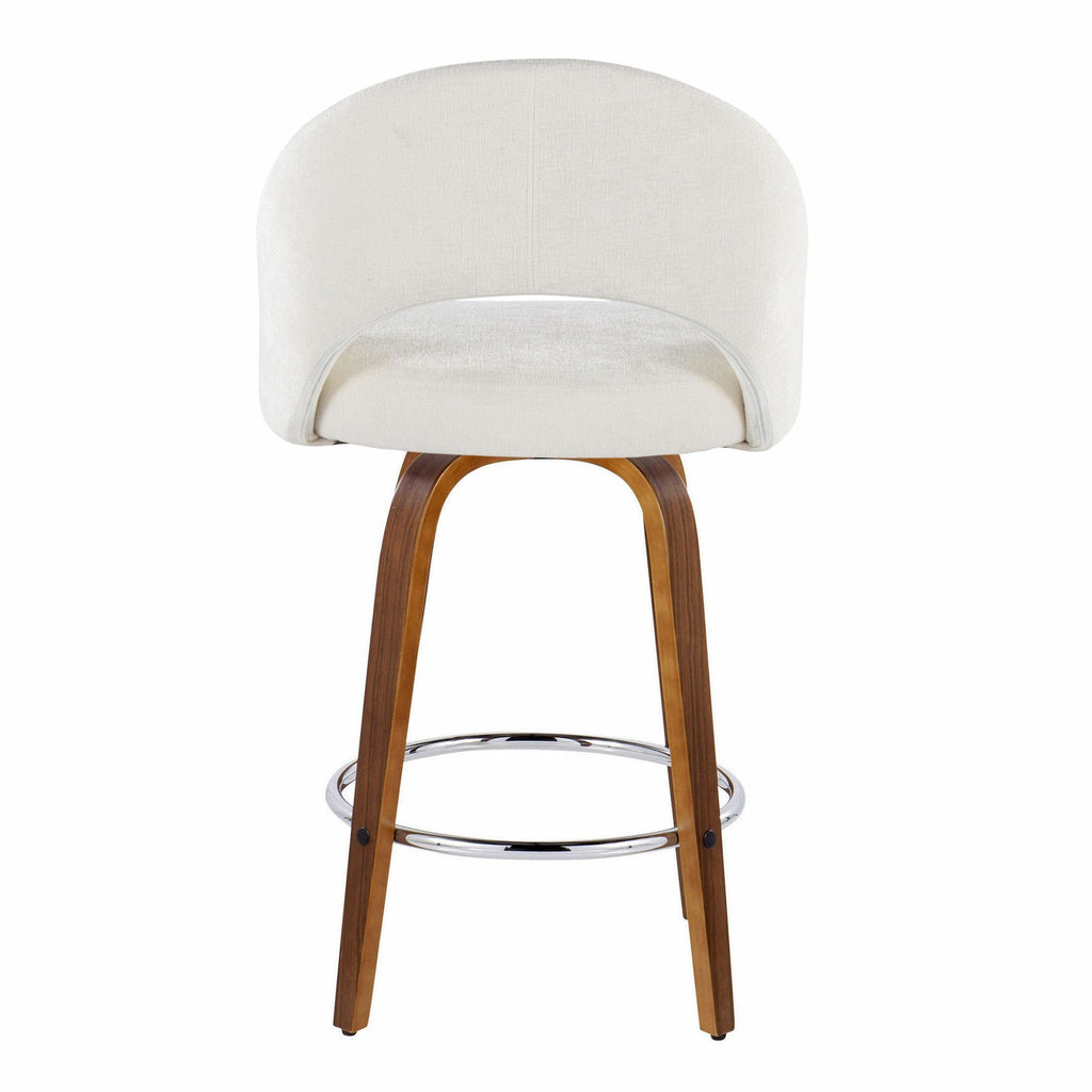 Renee Upholstered 26" Fixed-Height Counter Stool - Set of 2 - Walnut Wood, Cream Fabric, Chrome Metal