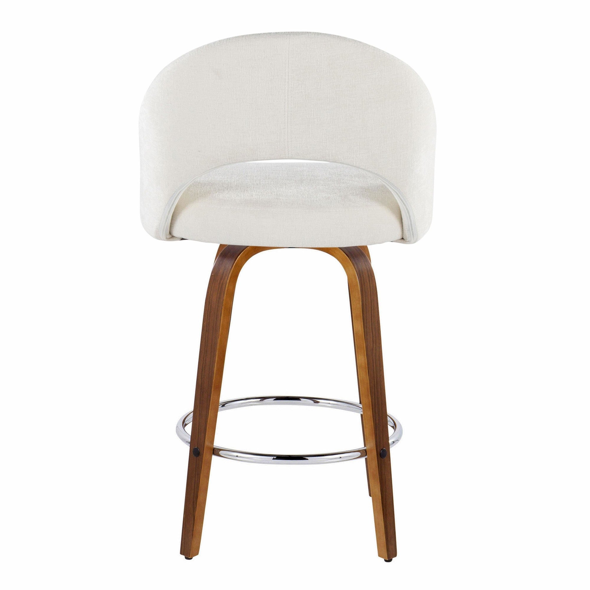 Renee Upholstered 26" Fixed-Height Counter Stool - Set of 2 - Walnut Wood, Cream Fabric, Chrome Metal